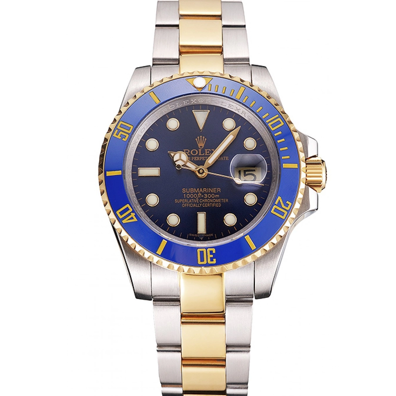 Bracelet Steel Tone Swiss Bezel Submariner Blue And Rolex Dial Two Gold 0707